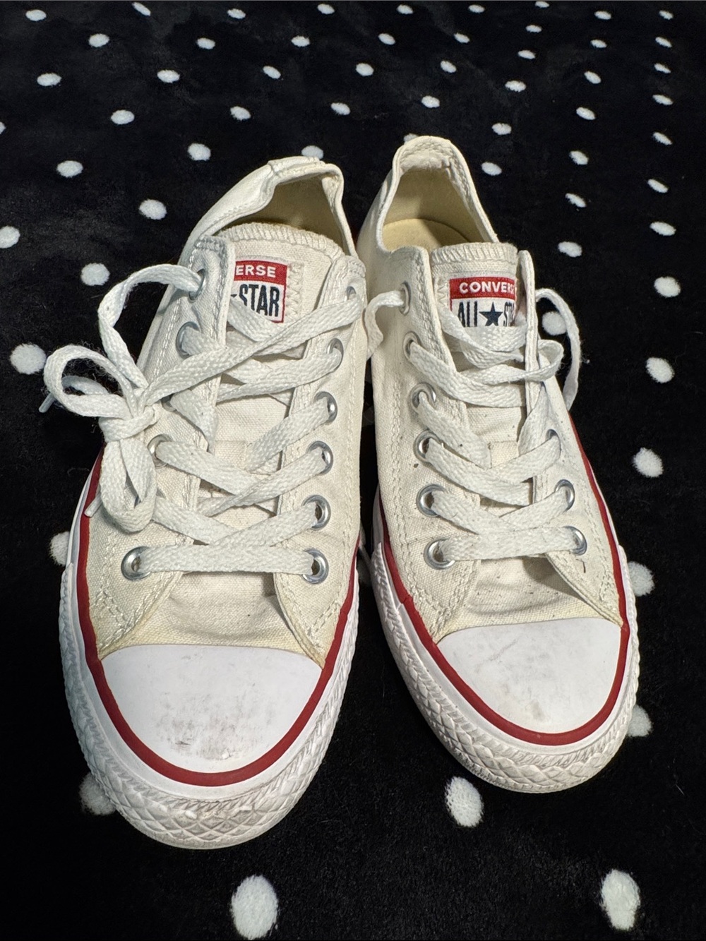 Converse White Canvas Low-Top Sneakers with Red Trim